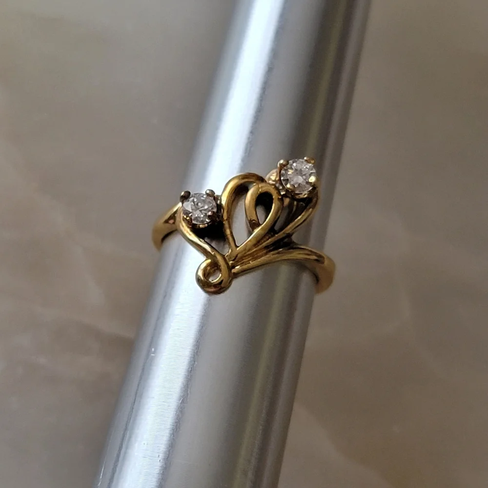 Vintage COP 92 Double Heart Ring Gold Tone Simulated Stones